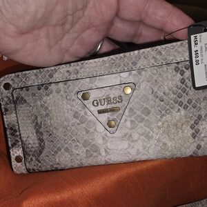GUESS Snake-Print Zip Wallet in Gray and Cream